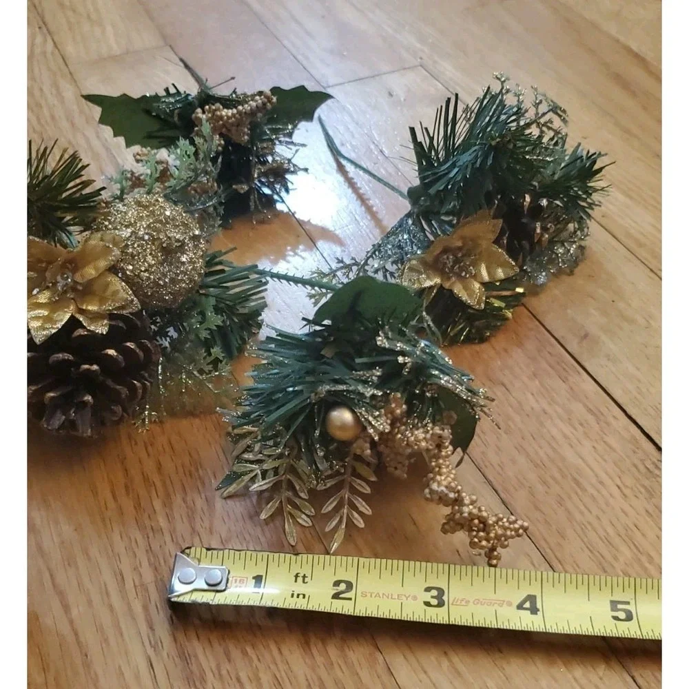 Artificial Pine Stem Fake Pine Cone Glitter Fruit Apple Gold Details Floral Pick
